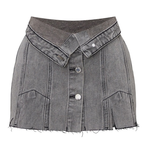 PrettyLittleThing Dresses & Skirts - Petite Grey Distressed Button Front Denim Micro Mini Skirt size US 10
